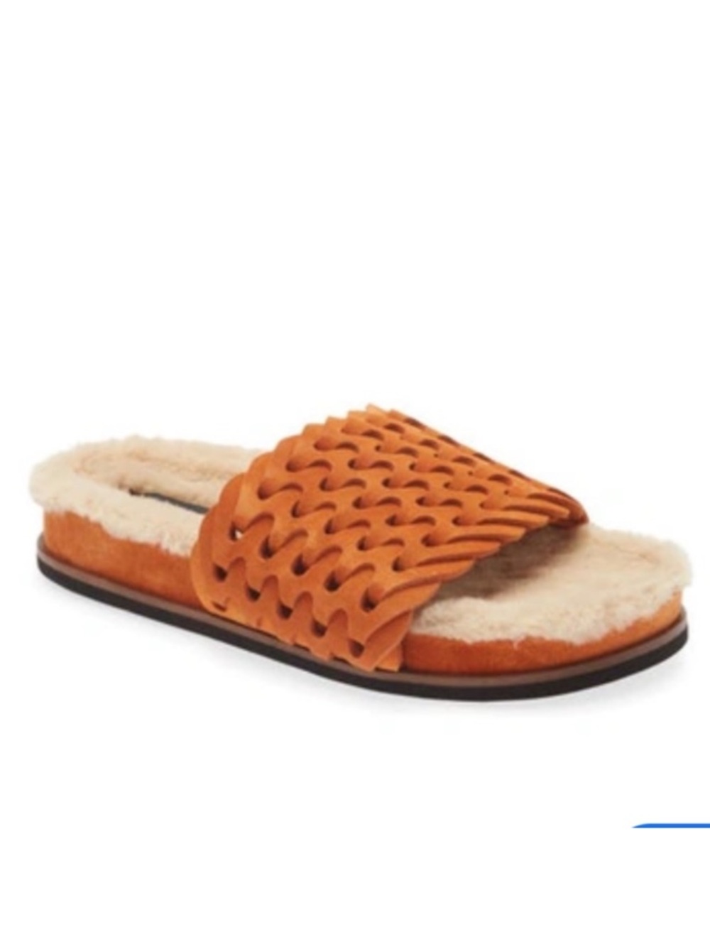 Rag & Bone Bailey Sunset Orange Suede Faux-Shearling Lined Slide Sandal Size 38